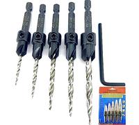 FTG USA Countersink Drill Bit Set 5 Pc Countersink Drill Bit #4#6#8#10#12 Tapered Drill Bits for Woodworking with Improved Countersink Connection Drill Bit to Hex Shank Without Pin and 1 Hex Wrench