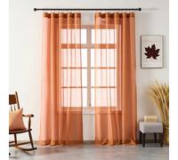 Ftinala Burnt Orange Curtains Sheer 84 Inches Long, Rustic Linen Look Textured Light Filtering Drapes Decor, Western Boho Transparent Window Treatments, Pinch Pleat Curtain with Hooks