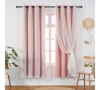 Ftinala Light Pink Curtains Blackout for Girls Room - Aesthetic Star Cutout Double Layer with White Sheer Overlay, 63 Inch Length 2 Panels Cute Curtain Baby Nursery Toddler Bedroom Decor Drapes