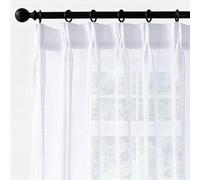 Ftinala White Sheer Curtains 132 Inch Extra Long 1 Panel, Thin Textured Linen Look Drapes for Living Room, Rustic See Through Window Treatments Decor, Wide Floor to Ceiling Pinch Pleat Curtain
