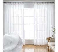 Ftinala White Sheer Curtains 132 Inch Extra Long 1 Panel, Thin Textured Linen Look Drapes for Living Room, Rustic See Through Window Treatments Decor, Wide Floor to Ceiling Pinch Pleat Curtain