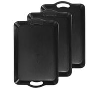 FTISSLY 3 PCS Black Serving Trays with Handles, 42x28.5x3cm Serving Platter | Plastic Trays, Rectangular Serving Tray, Multi-Purpose, Fast Food Breakfast Tray, Party, Kitchen, Restaurant, Coffee Table
