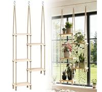 FTISSLY 5-Tier Window Plant Shelves Wooden Hanging Floating Shelf, 116x45cm | Adjustable, Window Sill Extender, Wood Plant Wall Shelf, Plant Hanger, for Indoor Succulent Plants,Succulents, Herb