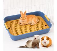 FTISSLY Large Rabbit Litter Box 2 Tier Flat Rabbit Cage Toilet Tray | Rectangular Bunny Litter Box with Grid, Small Animal Toilet Potty Trainer, Pet Pan, for Bunny, Guinea Pig, Cat, Chinchilla