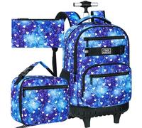 FTJCF 3pcs Rolling Backpack for Women Men, 21 Inche Adult Bag with Roller Wheels, Wheeled Bookbag Set for Girls Boys, Blue Love, One Size, Travel Backpacks