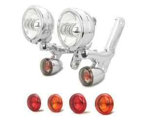 FTJKKVV Motorcycle Headlight For CVO Street Glide FLHX 2006-2010 2011 2012 2013 2014 2015 2016 2017 2018 2019 2020 For Auxiliary Lighting Brackets Fog Light Frame Parts Headlamp(All chromed)