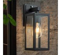 FTL Dusk Till Dawn Outdoor Wall Lights, E27 Wall Lantern Porch Light with Ambient Sensor, Matte Black Exterior Wall Light with Clear Glass, Outside Sensor Wall Light Fixture for Patio, IP44 Waterproof