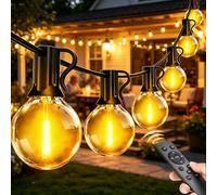FTL Garden Outdoor Lights Mains Powered LED Festoon Lights 30M 100FT Dimmable with Remote, String Light 2 Timer & 3Modes, 34+3 Waterproof Bulbs, Festival Lights for Gazebo Patio Pergola Cafe