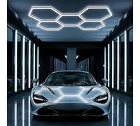 FTL Hexagon LED Garage Ceiling Light,5 Grid Honeycomb LED Tube Light for Garage,192W 6500K Cool White DIY Car Detailing Linkable Ceiling Light, Hexagonal Garage Light for Auto Car Wash,Workshop,Office