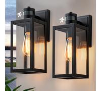 FTL Motion Sensor Outdoor Lights 2 Pack, Dusk Till Dawn Porch Lighting, 3 Modes Exterior Sensor Wall Lantern, E27 Outside Wall Lamp for Patio, PIR Motion Activated, IP44 Waterproof, Matteblack