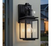 FTL Motion Sensor Outdoor Wall Light, Dusk to Dawn Security Porch Lighting Outdoor, 3 Lighting Modes Exterior Sensor Wall Lantern, Black PIR Outside Wall Sconce for Garden Doorway, IP44 Waterproof