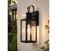 FTL Motion Sensor Outdoor Wall Lights, E27 Security Porch Lighting, IP44 | 3 Lighting Modes, Dusk Till Dawn Outside Wall Lantern Light with PIR Sensor for Entryway Doorway, Matte Black