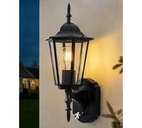 FTL Motion Sensor Outside Lights Mains Powered, Aluminium PIR Security Light Lantern Outdoor, Traditional Porch Sensor Lighting, Black Waterproof Exterior Wall Sconce for Entryway Doorway, E27 Socket