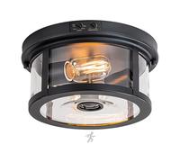 FTL Outdoor Ceiling Lights with Motion Sensor, Dusk Till Dawn Flush Mount Black Porch Lights with Clear Glass, 2-Light Adjustable Sensor Outdoor Light Ceiling Mount for Hallway, Patio, Entryway, Yard