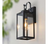 FTL Outdoor Wall Lights Fixture, Matte Black Exterior Lantern Garden Wall Scone with Clear Glass, Modern Front Porch Lighting, E27 Outside Wall Lamps for Patio, House, Garages, IP44 Waterproof