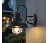 FTL Outdoor Wall Lights, Industrial Porch Light with Seeded Glass, E27 Gooseneck Outdoor Barn Light, Matte Black Exterior Garage Lighting for Patio House, Doorway, IP44 Waterproof for Outside