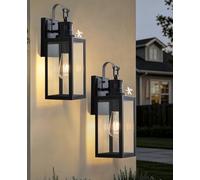 FTL Wall Lights Outdoor Motion Sensor - E27 Dusk to Dawn Outdoor Lighting, PIR Security Porch Sensor Lights, 3 Lighting Modes Outside Wall Lantern for Garden Doorway, Black, IP44 Waterproof, 2 Pack