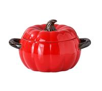 FTNESGYM Pumpkin Soup Bowl, 64oz Ceramic Microwave & Dishwasher Safe Pumpkin Casserole Dish with Lid, Dutch Oven Pot Stockpot Cookware for Home Thanksgiving Halloween Party (Red)