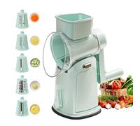FTNESGYM Rotary Cheese Grater, 5 in 1 Grater Vegetable Slicer with 10 Interchangeable Blades and Hidden Storage Box, Rotary Grater Slicer Hand Crank for Fruit, Vegetables, Nuts (Green (10 blades))