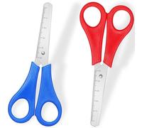 FTONOM5 2Pcs Kids Blunt Tip Safety Scissors with cm Scale, Stainless Steel & PP Handle for Scrapbooking Art DIY Craft, School Supplies, Left/Right Handed Use, Ages 3+