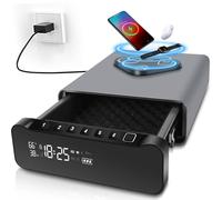 FTOP Biometric Fingerprint Gun Safe, Clock Handgun Safe with 3-in-1 Watch & Phone Wireless Charging, Drawer Lock for Hand Guns, Cash, Valuables- with Humidity Reader|Temperature| Alarm Clock| Screen