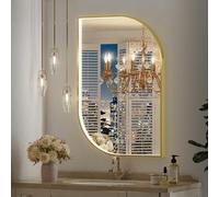 FTOTI 24X32 Inch LED Mirror for Bathroom with Lights,Gold Frame Lighted Irregular Asymmetrical Vanity Wall Mirror,Anti-Fog,Dimmable