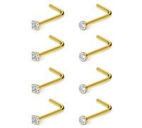 Ftovosyo 10Pcs Nose Rings Studs Surgical Steel L-Shape Nose Rings for Women 1.5mm-2mm Cubic Zirconia Nose Screw Studs Hypoallergenic Nose Piercings 20g 18g, Metal Crystal, cubic zirconia