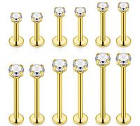 Ftovosyo 12 Pcs 14G 16G Different Sizes Stainless Steel Flat Back Labret Stud for Ashley Medusa Monroe Dimple Cheek Lip Rings Jewelry for Women Men