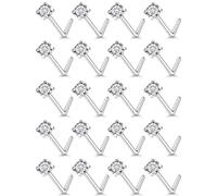 Ftovosyo 20Pcs Nose Rings Studs Surgical Steel L-Shape Nose Rings for Women 2mm Cubic Zirconia Nose Screw Studs Hypoallergenic Nose Piercings 22g 20g 18g, Metal Crystal, cubic zirconia