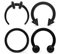 Ftovosyo 4Pcs PA Ring Horseshoe Circular Barbell 316L Surgical Steel Internally Threaded 14G Septum Ring Kit Black Ear Gauges Pierced Jewelry for Women 10mm