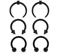 Ftovosyo 6Pcs PA Ring Horseshoe Circular Barbell 316L Surgical Steel Internally Threaded 12G Septum Ring Black Pierced Jewelry for Women 12mm