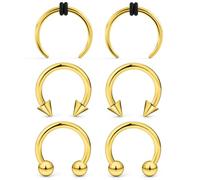 Ftovosyo 6Pcs PA Ring Horseshoe Circular Barbell 316L Surgical Steel Internally Threaded 16G Septum Ring Gold Pierced Jewelry for Women 10mm