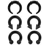 Ftovosyo 6Pcs PA Ring Horseshoe Circular Barbell 316L Surgical Steel Internally Threaded 2G Septum Ring Black Pierced Jewelry for Women 16mm