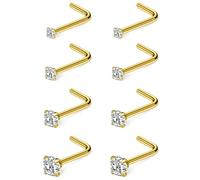 Ftovosyo 8Pcs Nose Rings Studs 14K Gold Filled Surgical Steel L-Shape Nose Rings for Women 1.5/2mm/2.5mm/3mm Cubic Zirconia Nostril Screw Studs Hypoallergenic Nostril Piercings 20g 18g, Metal Crystal