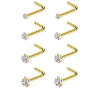Ftovosyo 8Pcs Nose Rings Studs 14K Gold Filled Surgical Steel L-Shape Nose Rings for Women 1.5/2mm/2.5mm/3mm Cubic Zirconia Nostril Screw Studs Hypoallergenic Nostril Piercing Jewlery 20G 18G, Metal