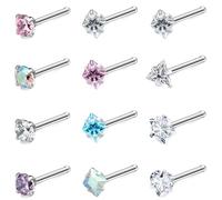 Ftovosyo Hypoallergenic Nose Rings Studs 18G & 20G Surgical Steel Nose Studs L Shaped Nostril Piercing Jewelry with Cubic Zirconia for Women & Men, Metal Crystal, cubic zirconia