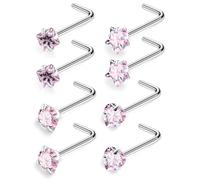 Ftovosyo Hypoallergenic Nose Rings Studs 18G & 20G Surgical Steel Nose Studs L Shaped Nostril Piercing Jewelry with Pink Cubic Zirconia for Women & Men, 1.0mm (ring size), 3mm (diameter), Metal