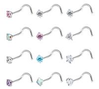 Ftovosyo Hypoallergenic Nose Rings Studs 18G & 20G Surgical Steel Nose Studs L Shaped Nostril Piercing Jewelry with Cubic Zirconia for Women & Men, Metal Crystal, cubic zirconia