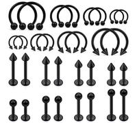Ftovosyo Lip Rings 32PCS Labret Jewelry Monroe Lip Barbell Ring Snake Bite Piercing Jewelry 16G Helix Earring Daith Tragus Cartilage Studs Surgical Steel Piercing Jewelry for Women Men Black