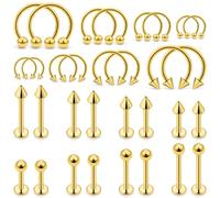 Ftovosyo Lip Rings 32PCS Labret Jewelry Monroe Lip Barbell Ring Snake Bite Piercing Jewelry 16G Helix Earring Daith Tragus Cartilage Studs Surgical Steel Piercing Jewelry for Women Men Gold-tone