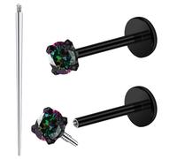 Ftovosyo Surgical Steel Internally Threaded Cubic Zirconia Stud Piercing Jewelry for Nose Rings Conch Tragus Helix Cartilage Earrings for Women Men 18G, Metal, cubic zirconia