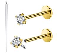 Ftovosyo Surgical Steel Internally Threaded Cubic Zirconia Stud Piercing Jewelry for Nose Rings Conch Tragus Helix Cartilage Earrings for Women Men 18G, Metal, cubic zirconia