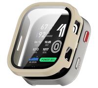 FTRONGRT Case Compatible with Amazfit Bip Max, PC + Screen Tempered Film, Anti-Scratch All-Inclusive Watch Cover. Ivory White