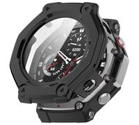 FTRONGRT Case Compatible with Amazfit T-Rex 3, PC + Screen Tempered Film, Anti-Scratch All-Inclusive Watch Cover. Black