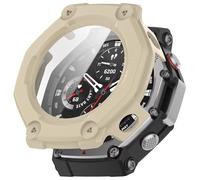 FTRONGRT Case Compatible with Amazfit T-Rex 3, PC + Screen Tempered Film, Anti-Scratch All-Inclusive Watch Cover. Ivory White