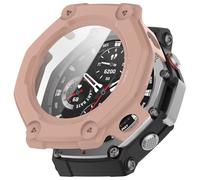FTRONGRT Case Compatible with Amazfit T-Rex 3, PC + Screen Tempered Film, Anti-Scratch All-Inclusive Watch Cover. Pink