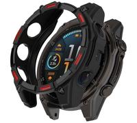 FTRONGRT Case Compatible with Garmin Fenix 8 Pro MicroLED 51mm, Soft TPU, Anti-Scratch Watch Protective Cover. Black Red