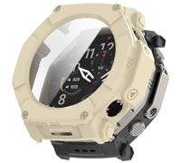 FTRONGRT Case Compatible with Samsung Galaxy Watch 9 44mm, PC + Screen Tempered Film, Anti-Scratch All-Inclusive Watch Cover. Ivory White