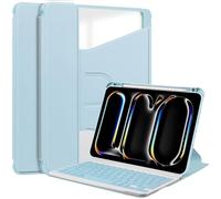 FTRONGRT Case for iPad Pro 13 2024 Tablet, with Keyboard, Ultra Slim Lightweight, Anti-Fall, Anti-Wear, 360° Rotating Acrylic, PU Leather + TPU Stand Case Cover for iPad Pro 13 2024. Sky Blue