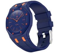 FTRONGRT Strap Compatible with Swatch Royal Pop, Comfortable Soft Silicone Watch Replacement Wristband,crown at 12 o’clock, not applicable crown at 3 o’clock.Dark Blue, Orange